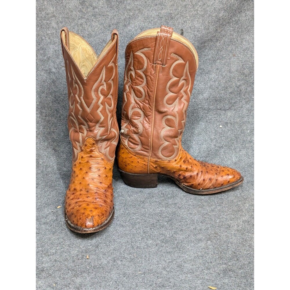 TONY LAMA Men's Sz US 10D FULL QUILL OSTRICH Butterscotch/tan Leather Boots